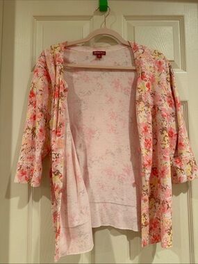 Merona Pink Floral Open Cardigan with 3/4 Sleeves